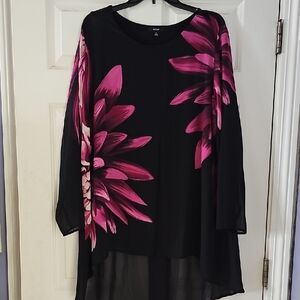 Alfani Black and Pink Floral Tunic Top